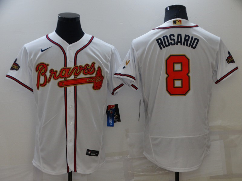 Braves 8 Eddie Rosario White 2022 Gold Program Nike Flexbase Jersey