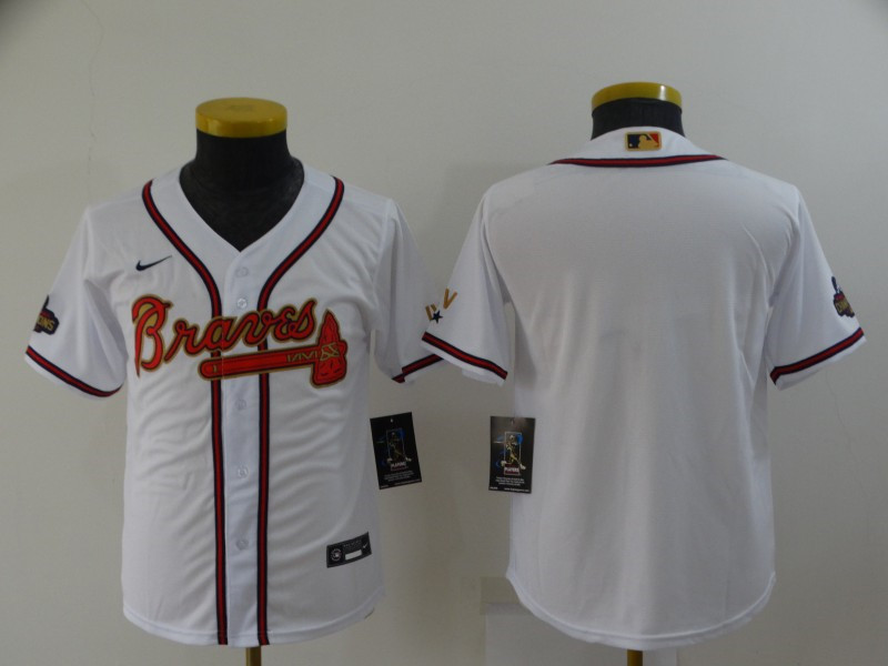 Braves Blank White Youth 2022 Gold Program Nike Cool Base Jersey