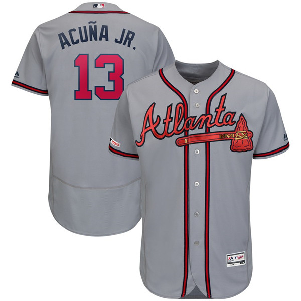 Braves Ronald Acuna Jr Gray 150th Patch Flexbase Jersey