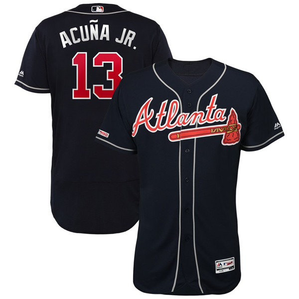 Braves Ronald Acuna Jr Navy 150th Patch Flexbase Jersey