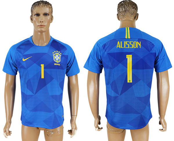 Brazil 1 ALISSON Away 2018 FIFA World Cup Thailand Soccer Jersey