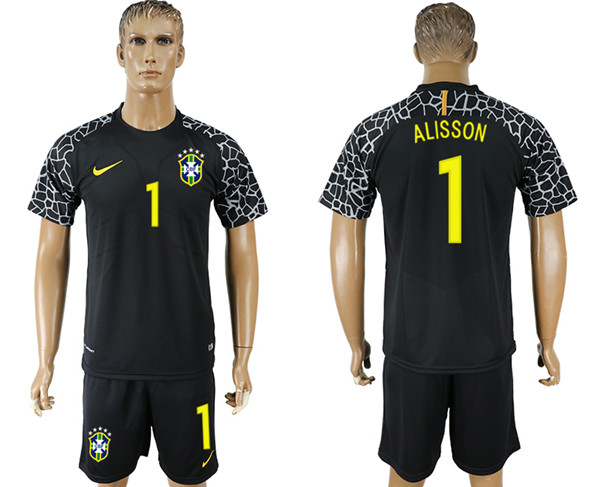 Brazil 1 ALISSON Black Goalkeeper 2018 FIFA World Cup Soccer Jersey