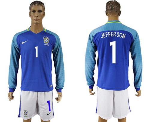 Brazil 1 Jefferson Away Long Sleeves Soccer Country Jersey