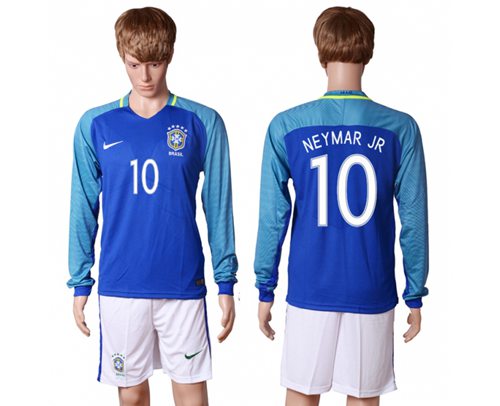 Brazil 10 Neymar Jr Away Long Sleeves Soccer Country Jersey