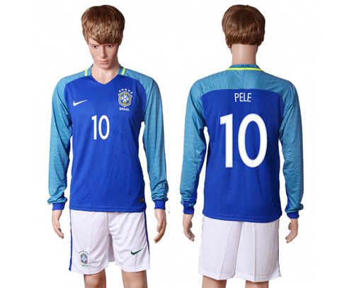 Brazil 10 Pele Away Long Sleeves Soccer Country Jersey