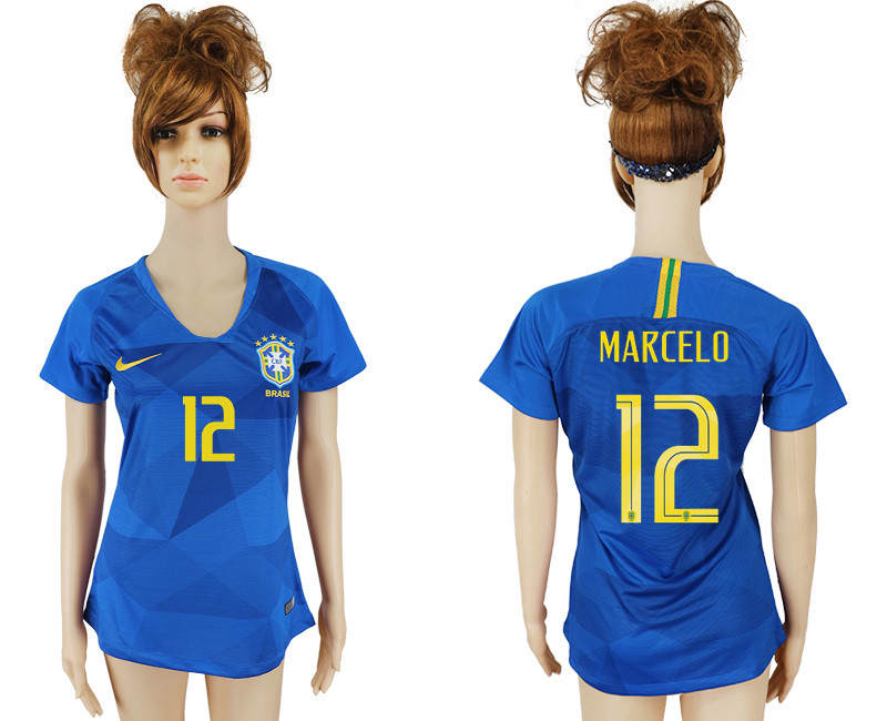 Brazil 12 MARCELO Away Women 2018 FIFA World Cup Soccer Jersey