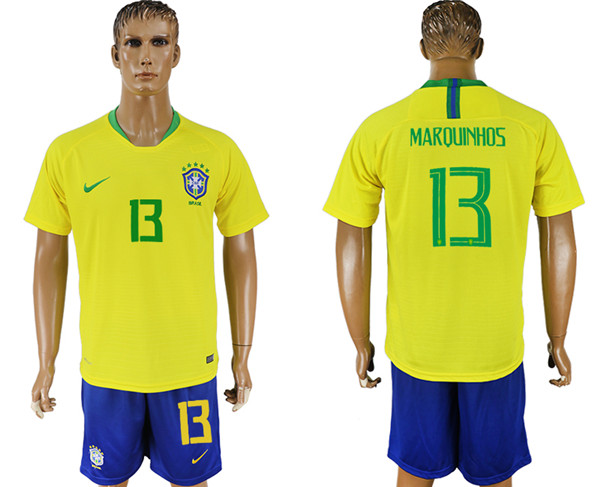 Brazil 13 MARQUINHOS Home 2018 FIFA World Cup Soccer Jersey