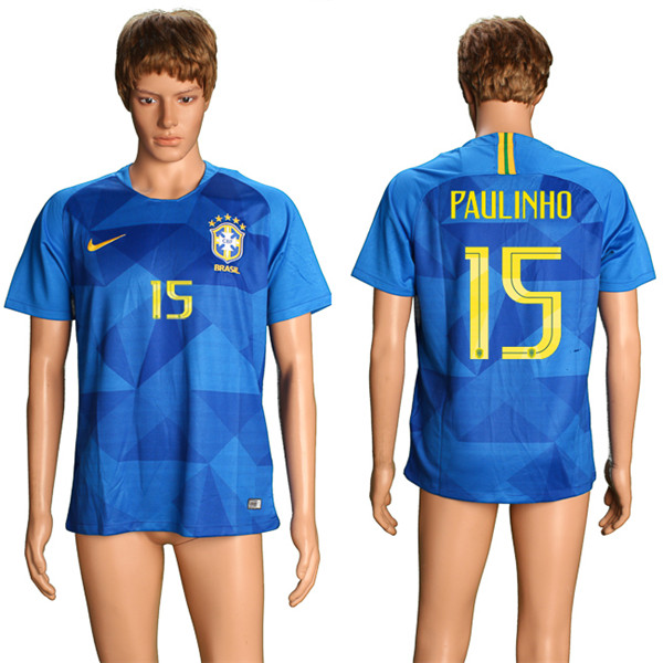 Brazil 15 PAULINHO Away 2018 FIFA World Cup Thailand Soccer Jersey