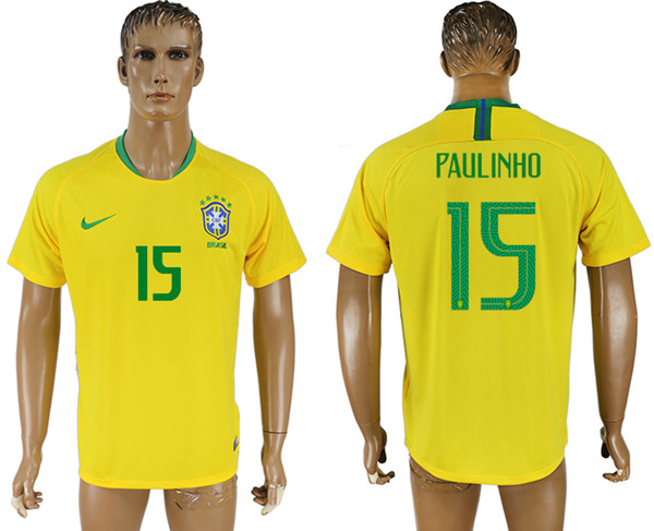 Brazil 15 PAULINHO Home 2018 FIFA World Cup Thailand Soccer Jersey