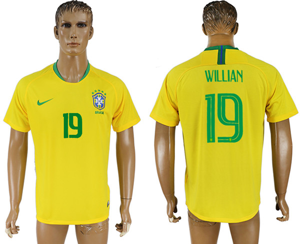 Brazil 19 WILLAN Home 2018 FIFA World Cup Thailand Soccer Jersey