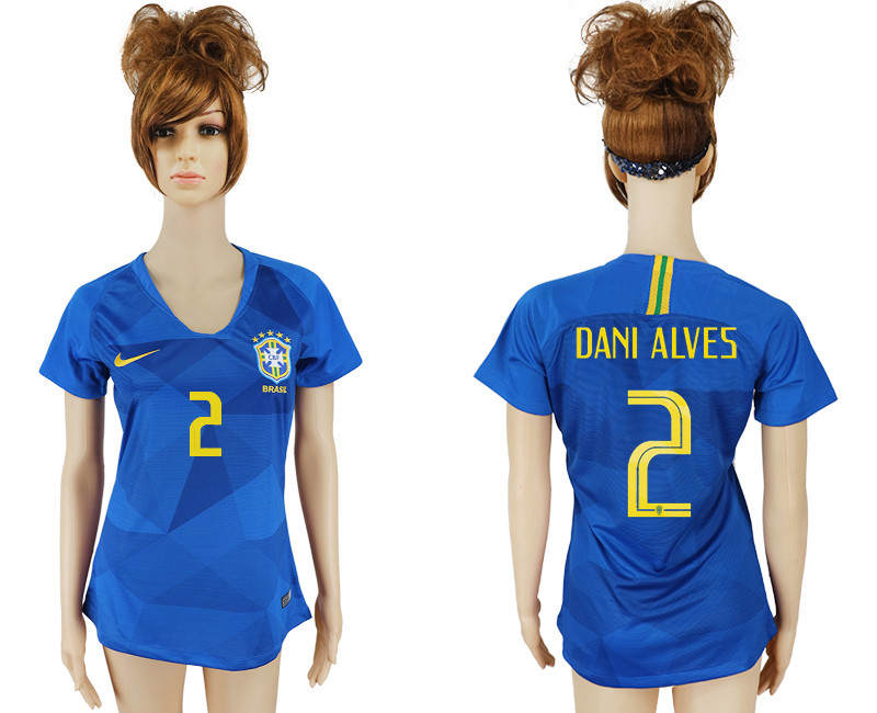 Brazil 2 DANI ALVES Away Women 2018 FIFA World Cup Soccer Jersey