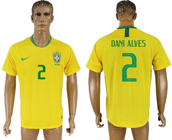 Brazil 2 DANI ALVES Home 2018 FIFA World Cup Thailand Soccer Jersey