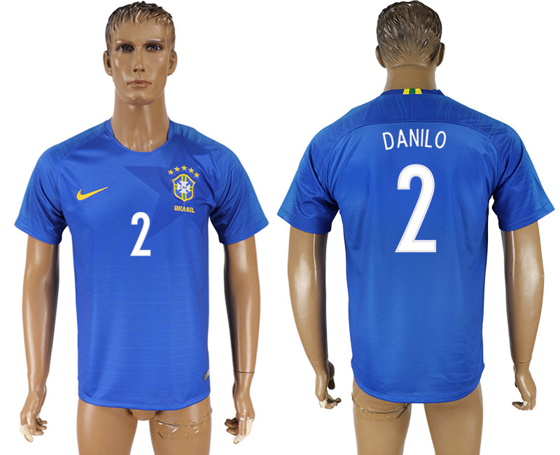 Brazil 2 DANILO Away 2018 FIFA World Cup Thailand Soccer Jersey