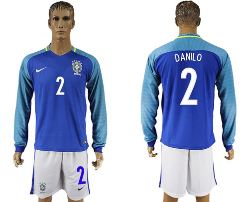 Brazil 2 Danilo Away Long Sleeves Soccer Country Jersey