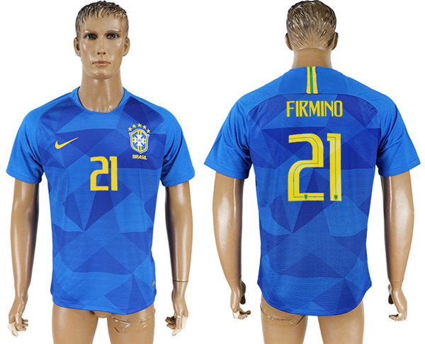 Brazil 21 FIRMINO Away 2018 FIFA World Cup Thailand Soccer Jersey