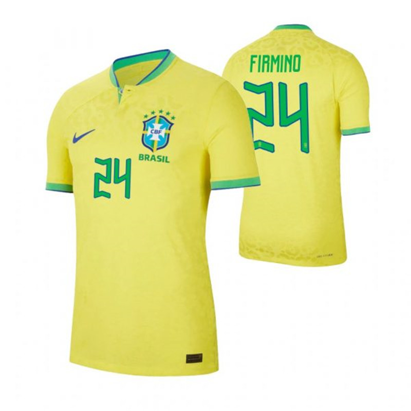 Brazil 24 FIRMINO Home 2022 FIFA World Cup Thailand Soccer Jersey