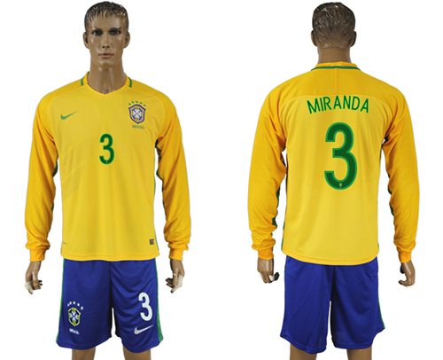 Brazil 3 Miranda Home Long Sleeves Soccer Country Jersey