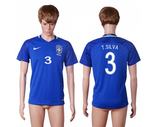 Brazil 3 T Silva Away Soccer Country Jersey