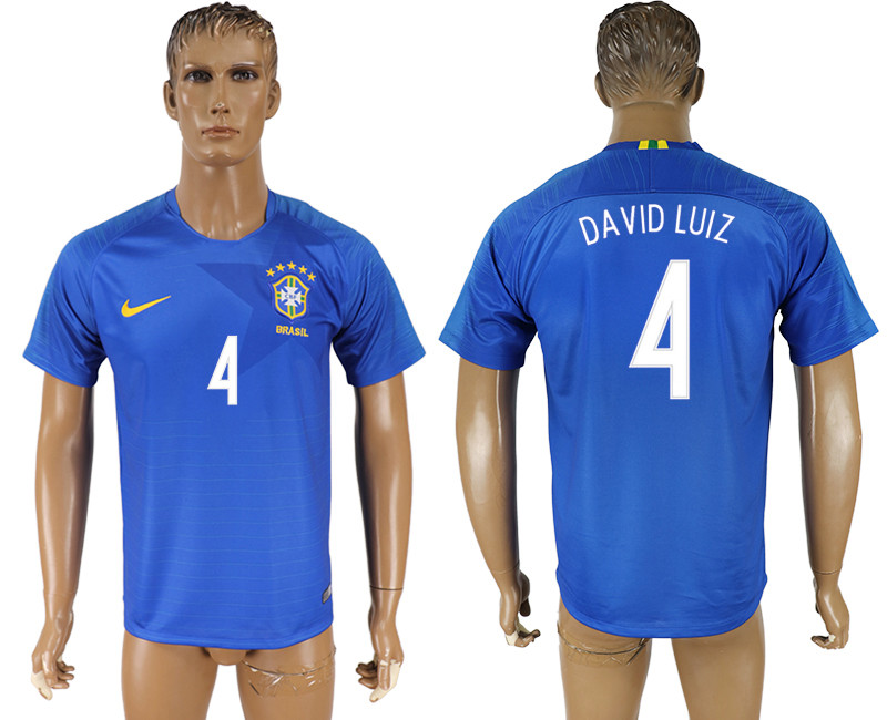 Brazil 4 DAVID LUIZ Away 2018 FIFA World Cup Thailand Soccer Jersey
