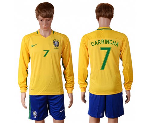 Brazil 7 Garrincha Home Long Sleeves Soccer Country Jersey