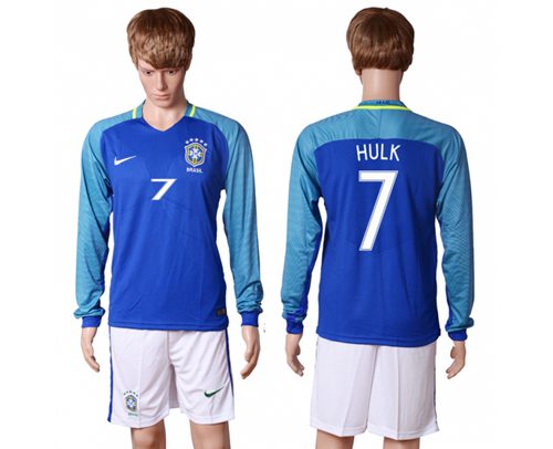 Brazil 7 Hulk Away Long Sleeves Soccer Country Jersey