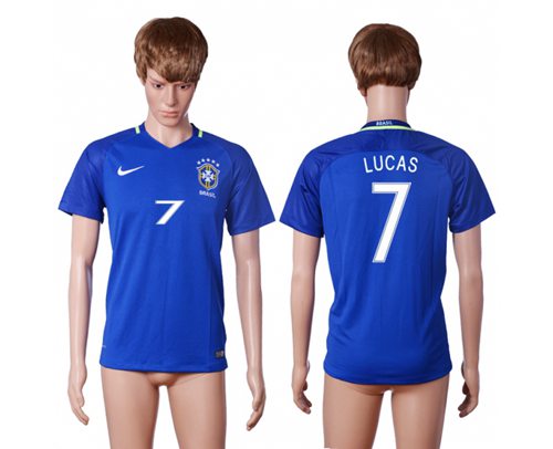 Brazil 7 Lucas Away Soccer Country Jersey