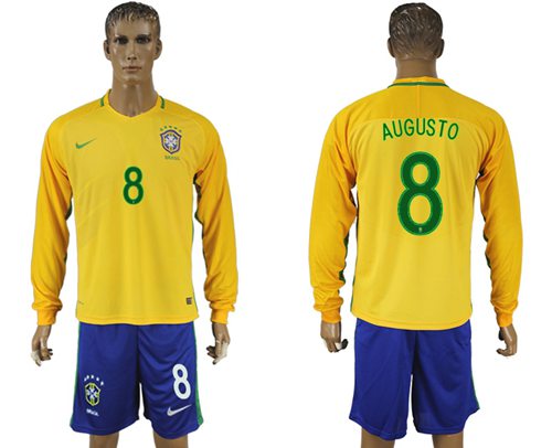 Brazil 8 Augusto Home Long Sleeves Soccer Country Jersey
