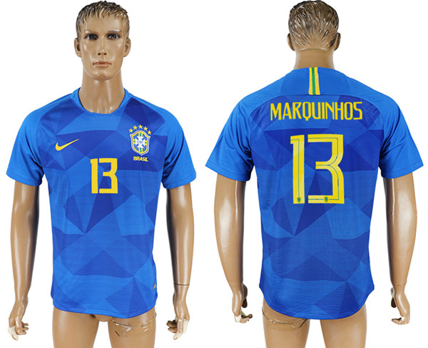 Brazil 8 MARQUINHOS Away 2018 FIFA World Cup Thailand Soccer Jersey