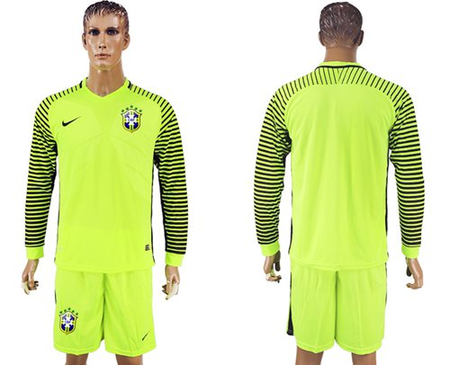 Brazil Blank Green Long Sleeves Goalkeeper Soccer Country Jersey