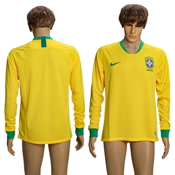 Brazil Home 2018 FIFA World Cup Long Sleeve Thailand Soccer Jersey