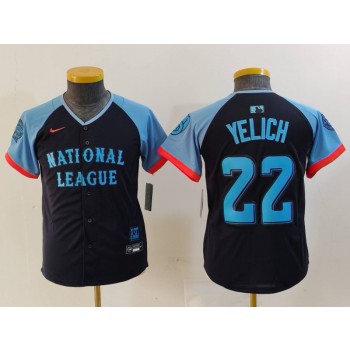 Brewers 22 Christian Yelich Black 2024 All Star Nike Cool Base Youth Jersey