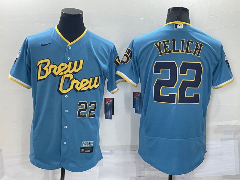 Brewers 22 Christian Yelich Blue Nike 2022 City Connect Flexbase Jersey