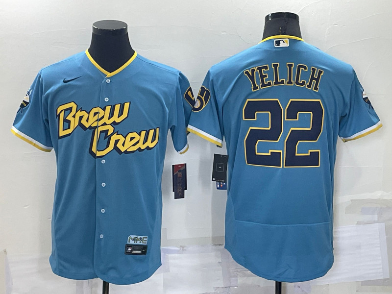 Brewers 22 Christian Yelich Blue Nike 2022 City Connect Flexbase Jerseys