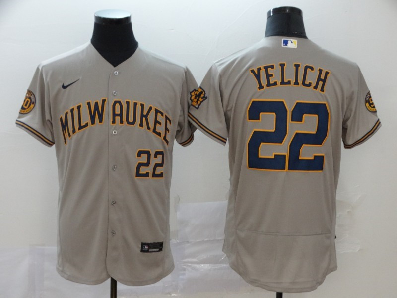 Brewers 22 Christian Yelich Gray Nike 2020 Flexbase Jersey