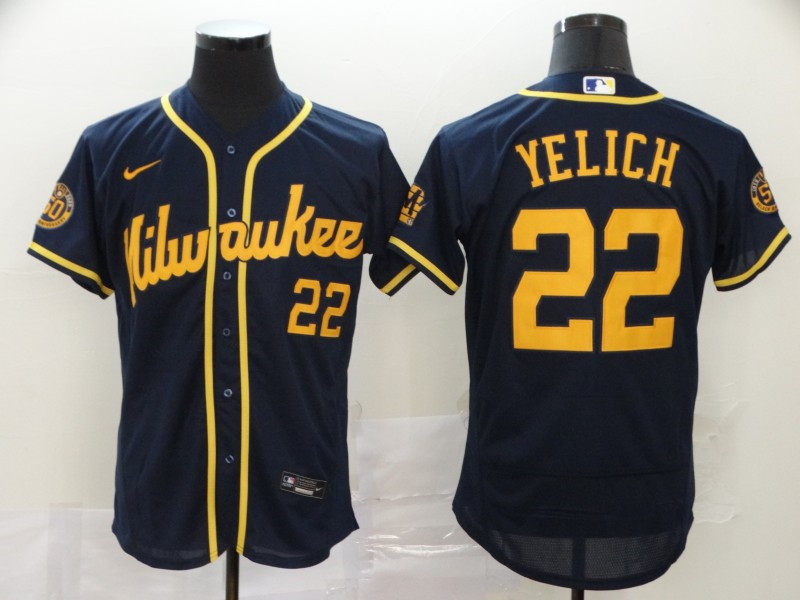 Brewers 22 Christian Yelich Navy Nike 2020 Flexbase Jersey