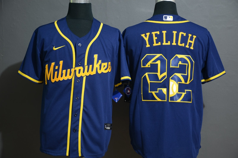 Brewers 22 Christian Yelich Royal 2020 Nike Cool Base Fashion Jersey