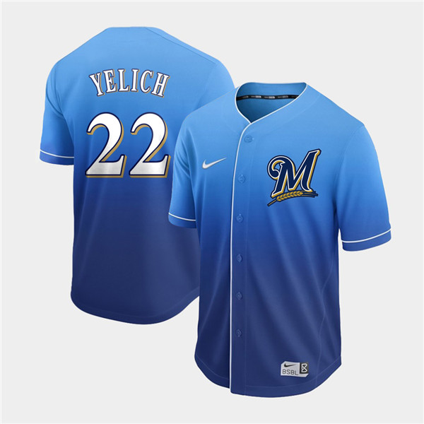 Brewers 22 Christian Yelich Royal Drift Fashion Jersey