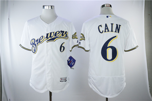 Brewers 6 Lorenzo Cain White Flexbase Jersey