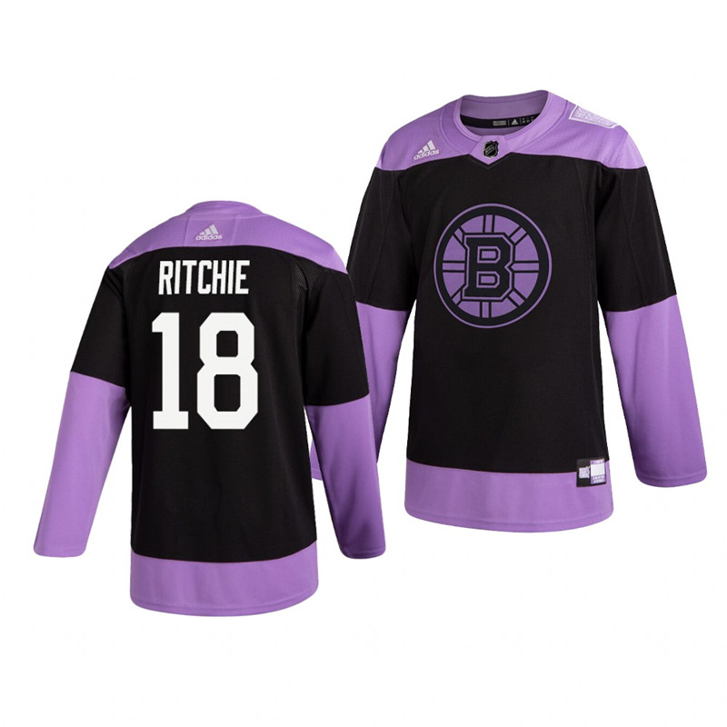 Bruins 18 Brett Ritchie Black Purple Hockey Fights Cancer Adidas Jersey