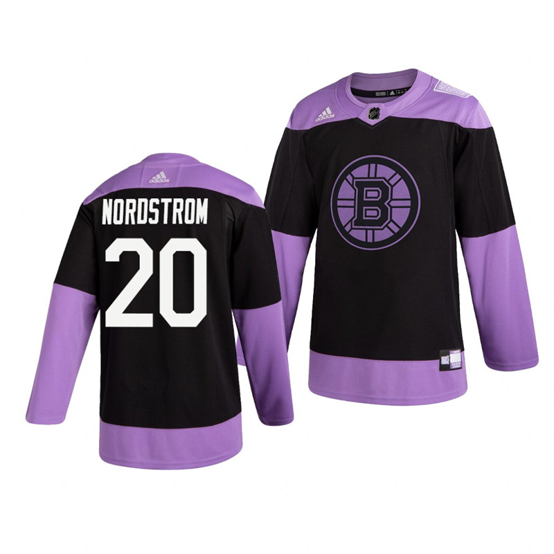 Bruins 20 Joakim Nordstrom Black Purple Hockey Fights Cancer Adidas Jersey