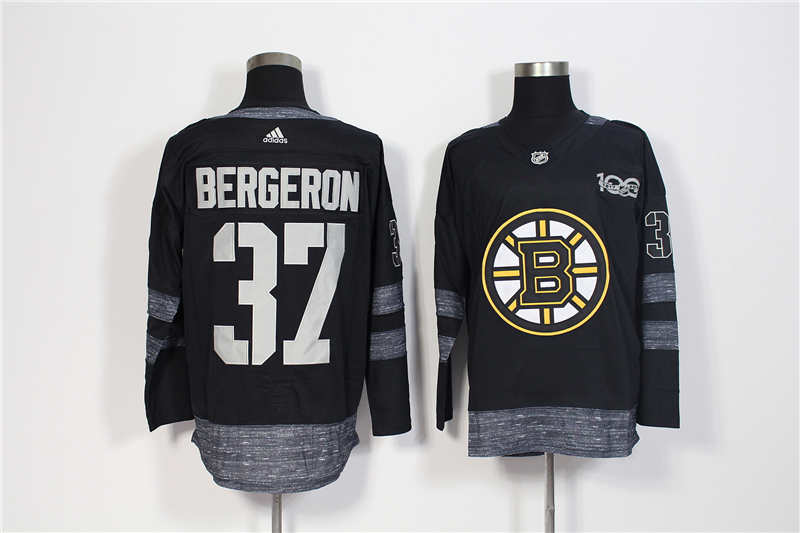 Bruins 37 Patrice Bergeron Black 1917 2017 100th Anniversary  Jersey