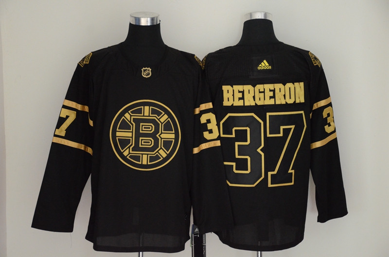 Bruins 37 Patrice Bergeron Black Gold Adidas Jersey