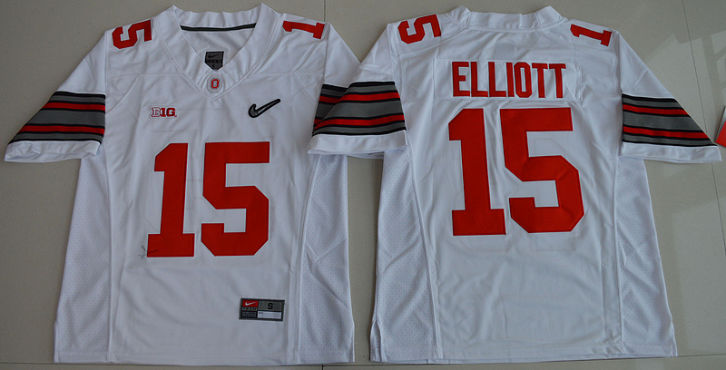 Buckeyes 15 Ezekiel Elliott White Diamond Quest Stitched NCAA Jersey