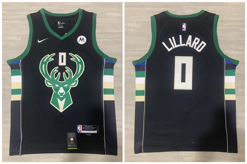 Bucks 0 Damian Lillard Black Nike Swingman Jersey