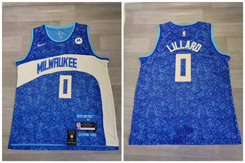 Bucks 0 Damian Lillard Blue Nike 2023 24 City Edition Swingman Jersey