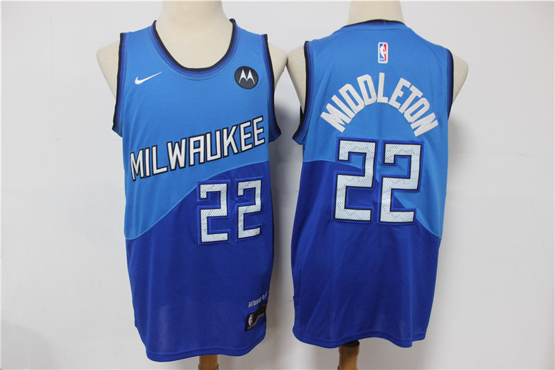 Bucks 22 Khris Middleton Blue 2021 City Edition Swingman Jersey