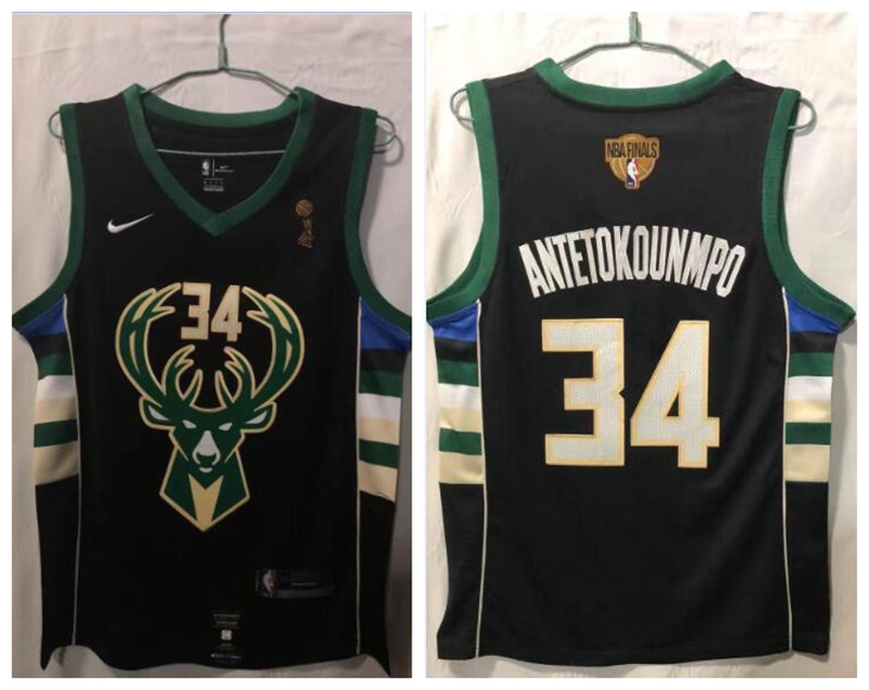 Bucks 34 Giannis Antetokounmpo Black Nike 2021 NBA Finals Champions Swingman Jersey