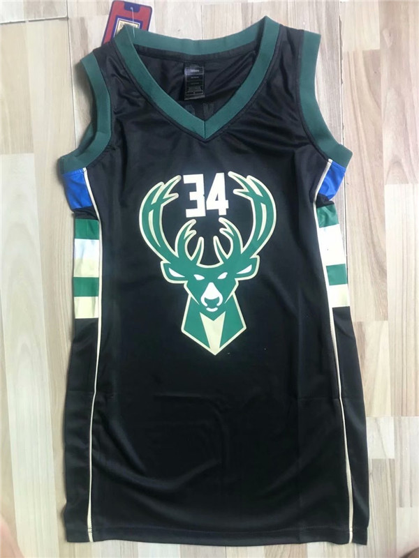 Bucks 34 Giannis Antetokounmpo Black Nike Swingman Women Dress