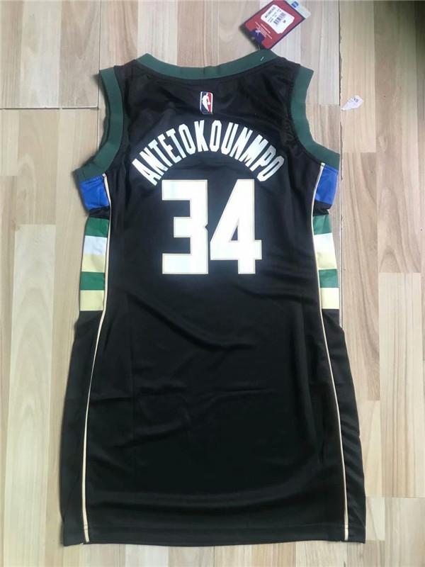 Bucks 34 Giannis Antetokounmpo Black Nike Swingman Women Dresss