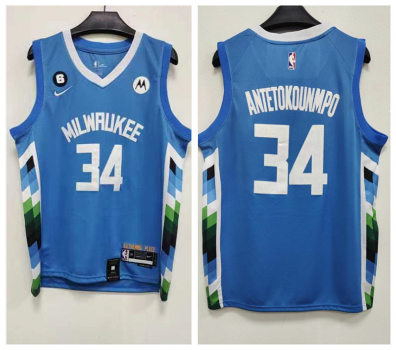 Bucks 34 Giannis Antetokounmpo Blue 2023 Nike City Edition Swingman Jersey